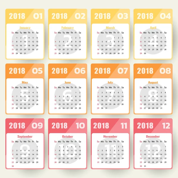 2018 Современный шаблон календаря .Vector / иллюстрация . — стоковый вектор
