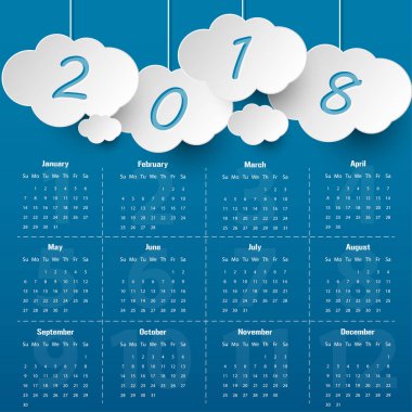 2018 Modern Takvim şablonu. Vektör/illüstrasyon.