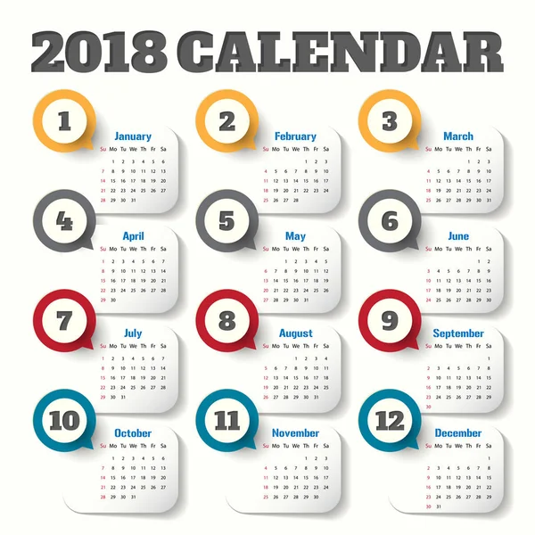 2018 Modello di calendario moderno .Vector / illustrazione — Vettoriale Stock