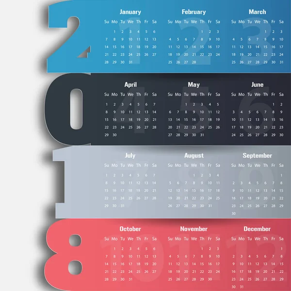 2018 Modelo de calendário moderno .Vector / ilustração — Vetor de Stock