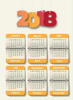 2018 Modern Takvim şablonu. Vektör/illüstrasyon.