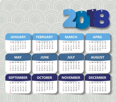 2018 Modern Takvim şablonu. Vektör/illüstrasyon.
