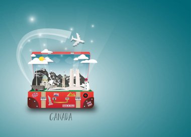 Kanada Simgesel Yapı küresel seyahat ve yolculuk kağıt arka plan.