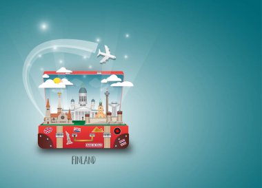 Finlandiya Simgesel Yapı küresel seyahat ve yolculuk kağıt arka plan.