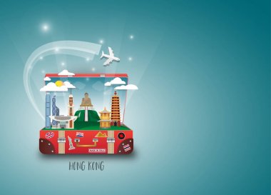 Hong kong Simgesel Yapı küresel seyahat ve yolculuk kağıt arka plan.