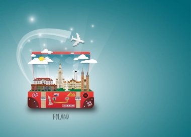 Polonya Simgesel Yapı küresel seyahat ve yolculuk kağıt arka plan. 