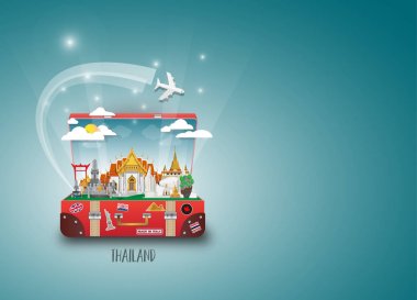 Tayland Simgesel Yapı küresel seyahat ve yolculuk kağıt arka plan. 