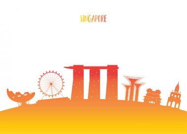 Singapur Simgesel Yapı küresel seyahat ve yolculuk kağıt arka plan. V