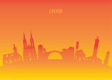 Hırvatistan Simgesel Yapı küresel seyahat ve yolculuk kağıt arka plan. VEC