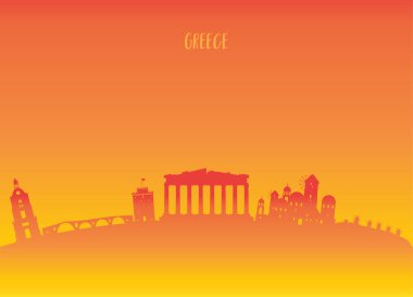 Yunanistan Simgesel Yapı küresel seyahat ve yolculuk kağıt arka plan. Vect