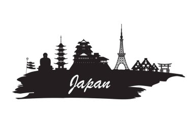 Japonya Simgesel Yapı küresel seyahat ve yolculuk kağıt arka plan. Vecto