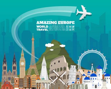 Europe ünlü dönüm noktası kağıt sanat. Küresel seyahat ve yolculuk bilgi