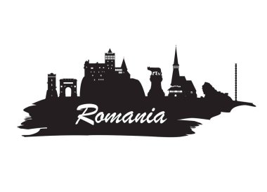 Romanya Simgesel Yapı küresel seyahat ve yolculuk kağıt arka plan. VEC