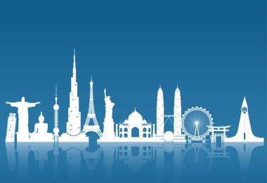 Dünya ünlü dönüm noktası kağıt sanat. Küresel seyahat ve yolculuk Infog