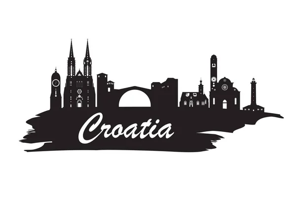 Hırvatistan Simgesel Yapı küresel seyahat ve yolculuk kağıt arka plan. VEC — Stok Vektör