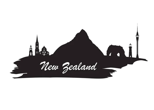 Yeni Zelanda Simgesel Yapı küresel seyahat ve yolculuk kağıt arka plan. — Stok Vektör
