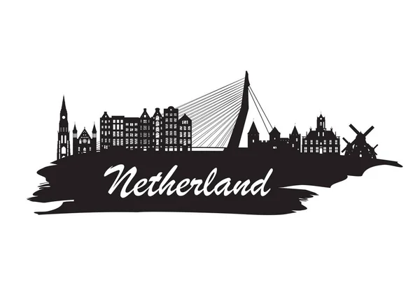 Paesi Bassi Punto di riferimento globale Viaggi e viaggi sfondo carta . — Vettoriale Stock