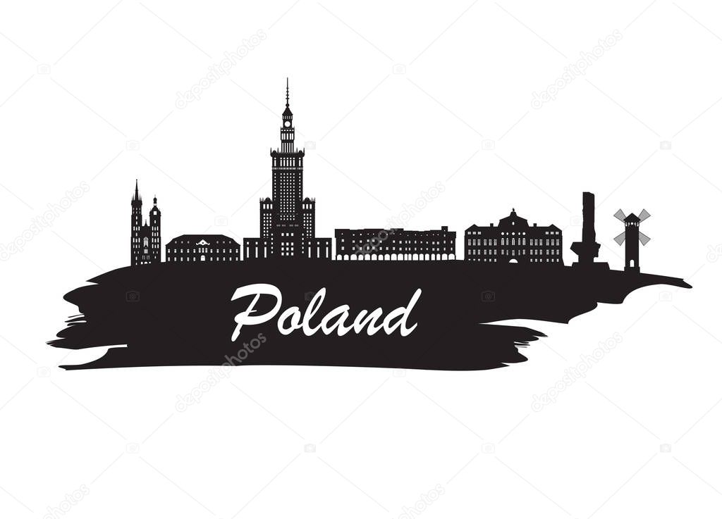 Poland Landmark Global Travel And Journey paper background. Vect