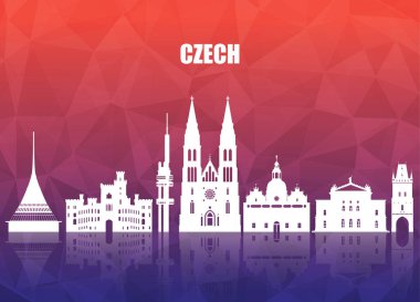 Çek Simgesel Yapı küresel seyahat ve yolculuk kağıt arka plan. Vecto