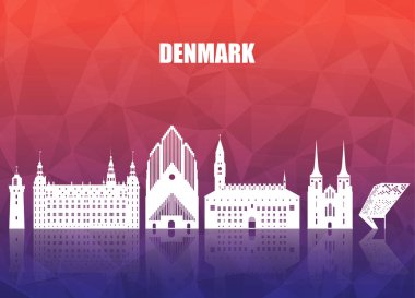Danimarka Simgesel Yapı küresel seyahat ve yolculuk kağıt arka plan. VEC