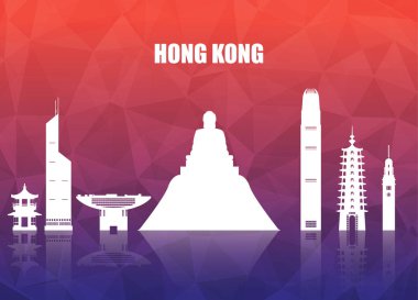 Hong kong Simgesel Yapı küresel seyahat ve yolculuk kağıt arka plan. V