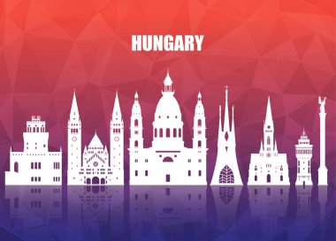 Macaristan Simgesel Yapı küresel seyahat ve yolculuk kağıt arka plan. VEC