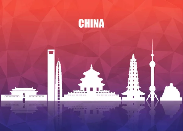 Cina Punto di riferimento globale di viaggio e viaggio sfondo di carta. Vecto — Vettoriale Stock
