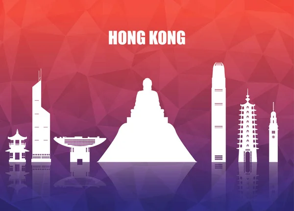 홍콩 랜드마크 글로벌 여행 및 여행 종이 배경. V — 스톡 벡터