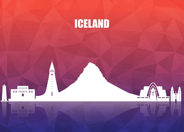 아이슬란드 랜드마크 글로벌 여행 및 여행 종이 배경. Vec — 스톡 벡터