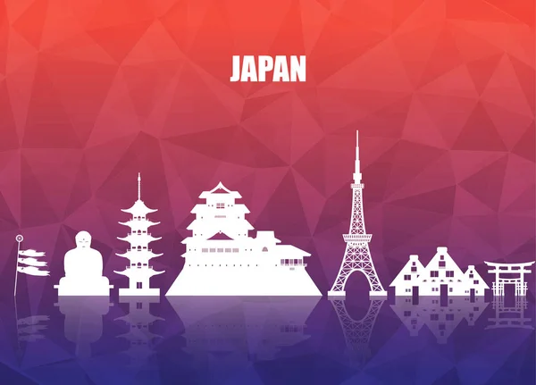 Japan Landmark Global Travel And Journey paper background (en inglés). Vecto. — Archivo Imágenes Vectoriales