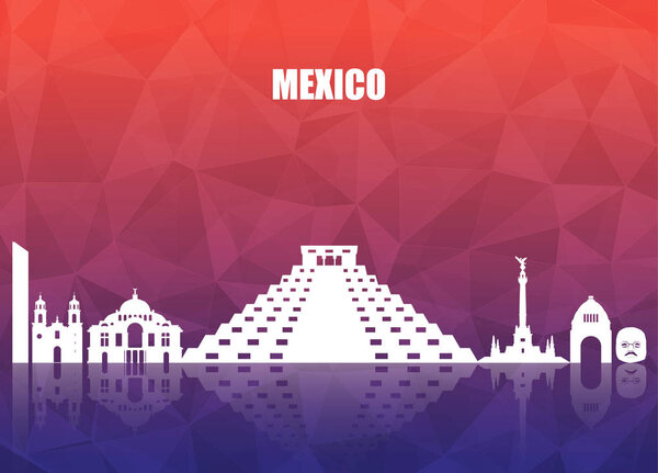 Mexico Landmark Global Travel And Journey paper background. Vect