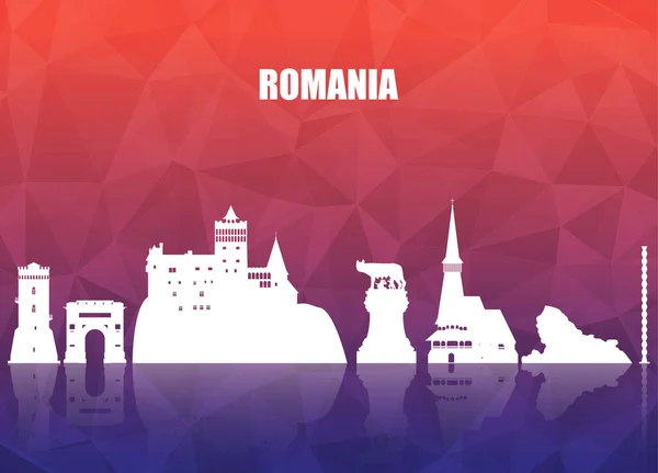 Ρουμανία ορόσημο παγκόσμιο ταξίδι και ταξίδι φόντο του χαρτιού. VEC — Διανυσματικό Αρχείο