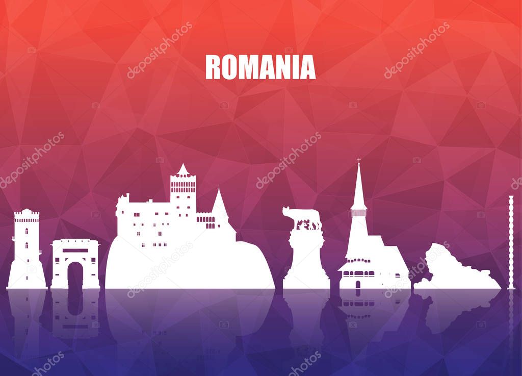 Romania Landmark Global Travel And Journey paper background. Vec