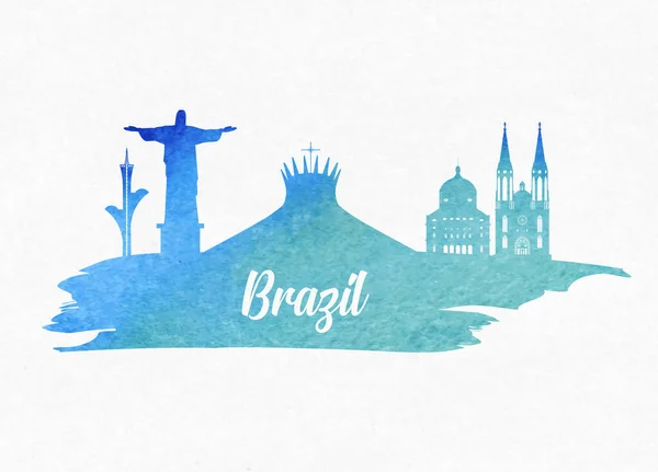 Brésil Landmark Global Travel And Journey papier fond. Vecte — Image vectorielle