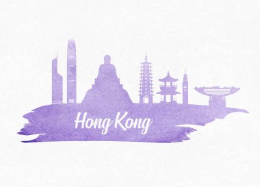 Hong Kong Landmark Global Seyahat Ve Yolculuk suluboya backgrou