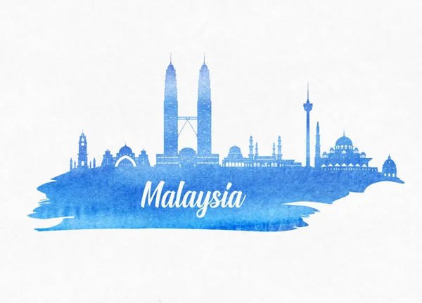 Malasia Landmark Global Travel And Journey fondo acuarela — Vector de stock