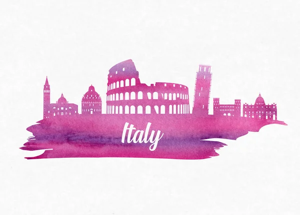 İtalya Landmark Global Seyahat Ve Yolculuk suluboya arka plan. — Stok Vektör