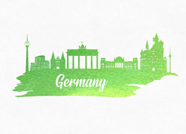 Γερμανία Landmark Global Travel And Journey υδατογραφία backgroun — Διανυσματικό Αρχείο