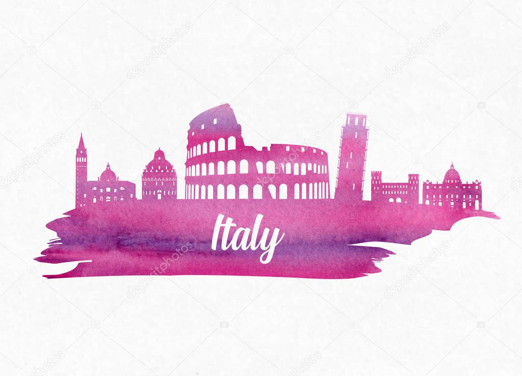 Italy Landmark Global Travel And Journey watercolor background. 
