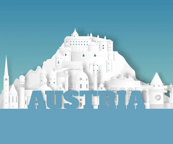 Áustria Landmark Global Travel Journey Paper Background Inglês Vector Design — Vetor de Stock