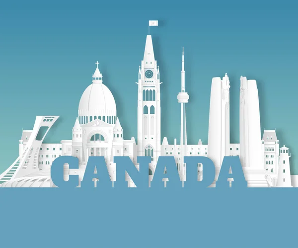 Canada Landmark Wereldwijde Reizen Reis Papier Achtergrond Vector Design Template — Stockvector