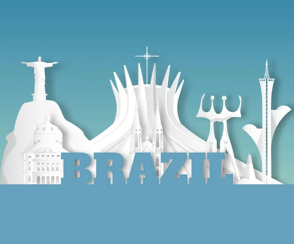 Brazil Landmark Global Travel Journey Paper Background Vector Design Template — Stock Vector