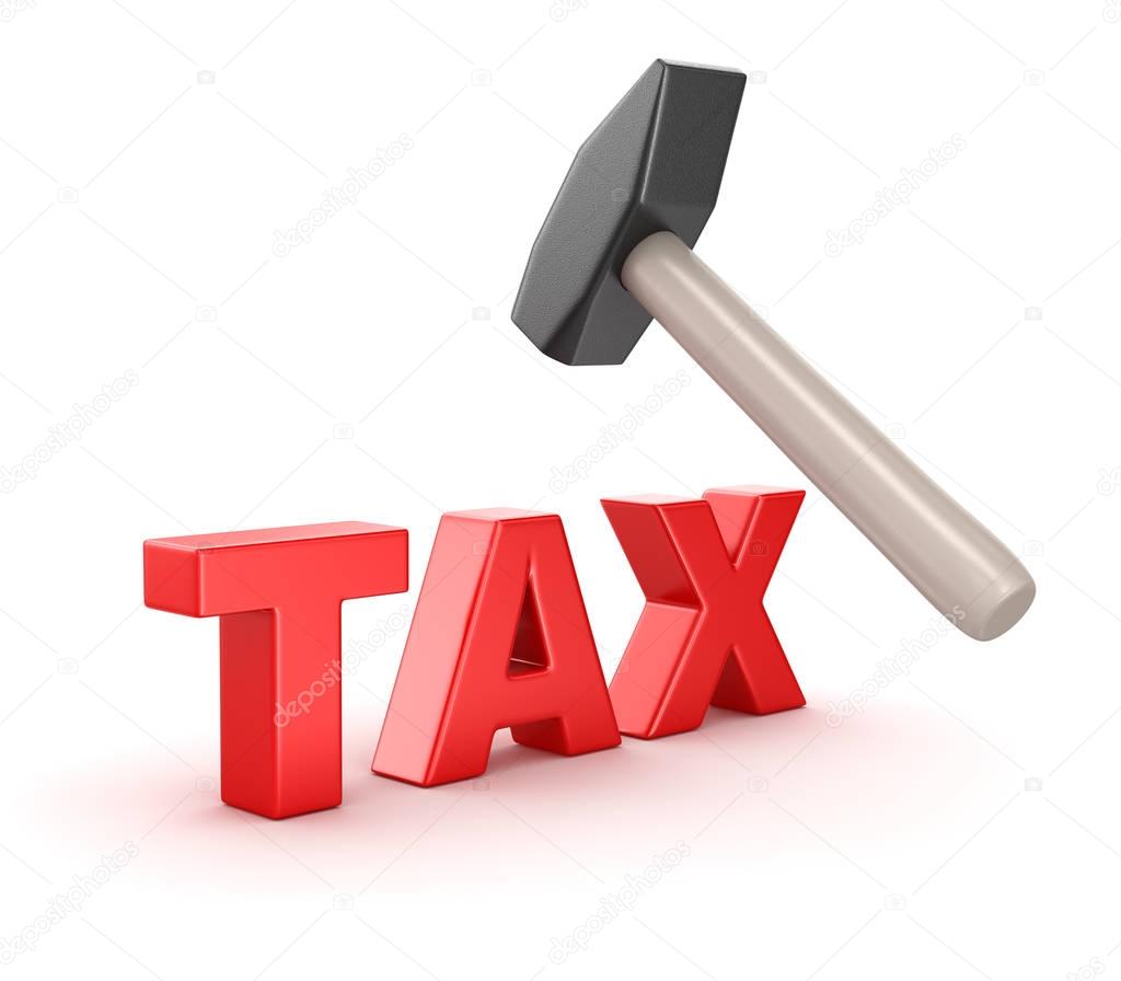 Tax text with hammer