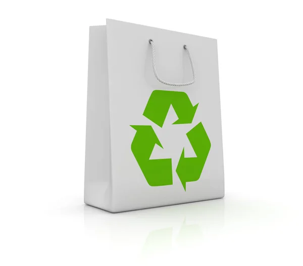 Recycling symbol on white shopping bag — Stock Photo, Image