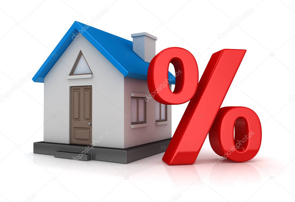 Blue home with red percent symbol