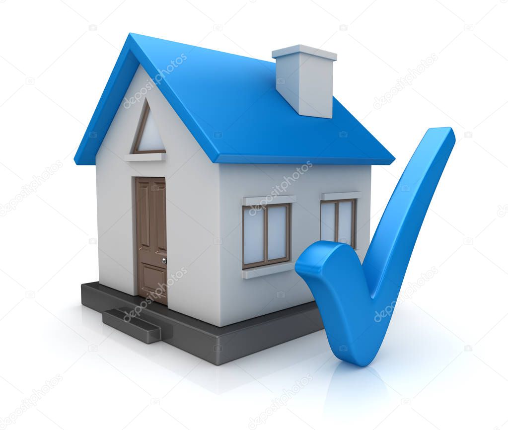 Blue home with check mark symbol