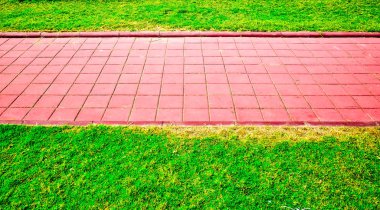 çim, tuğla kaldırım ile Bahçe taş yolu