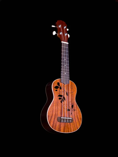 Hawaii ukulele гитара изолированы на черном фоне, цветок — стоковое фото