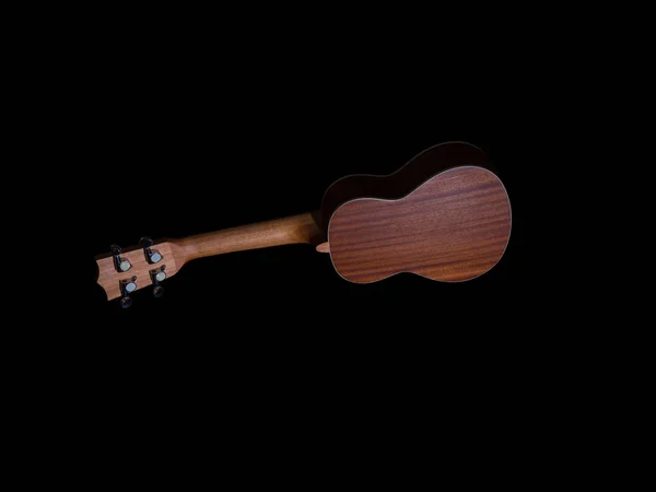 Parte de trás da guitarra ukulele hawaii isolado contra fundo preto — Fotografia de Stock