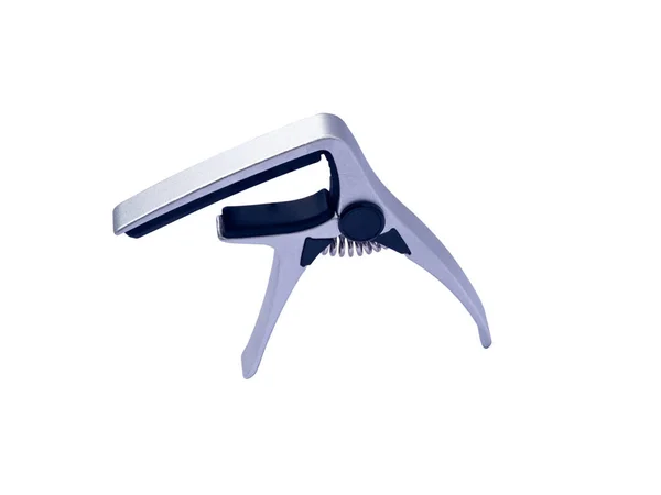 Guitar silver capo on white background , close up — Stock Photo, Image